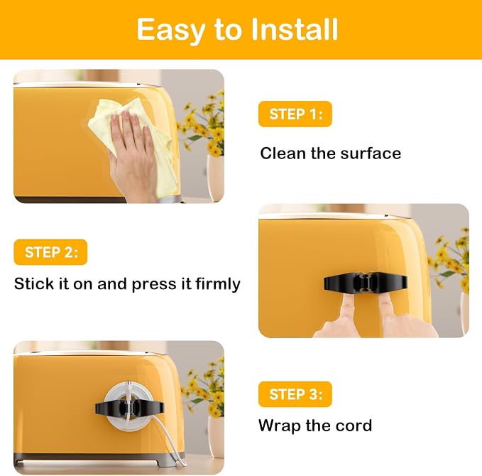Daisyhome Cord Organizer for Kitchen Appliances-12PCS, Adhesive Cord Holder | Appliance Cord Organizer stick on, Small Kitchen Appliances Cord keeper, Cord Winder for Pressure Cooker, Stand Mixer - Image 6