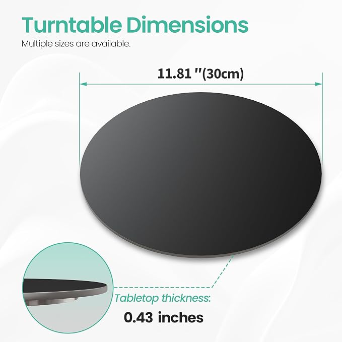 11.8" Lazy Susan Turntable – 360° Sinteredstone Silent Anti-Slip Turntable, Table Top Centerpiece for Kitchen, Pantry, Spice Rack, Refrigerator & Dining Table, Black - Image 2