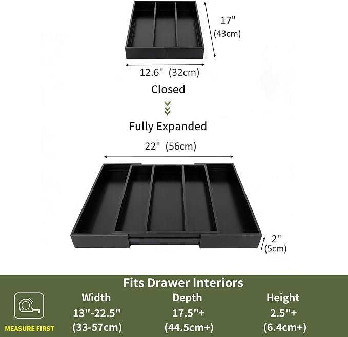 Utoplike Bamboo Drawer Organizer Kitchen Utensils, Silverware Tray Black | Adjustable Cutlery Holder Organiser, Expandable Drawer Divider for Flatware, Knives in Kitchen, Bedroom, Livingroom, 3-5 Slot - Image 3