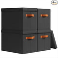 Storage Bins with Lids - Fabric Storage Baskets for Shelves, 4 Pack Foldable Decorative Boxes with Handles, Stackable Organizer Bins for Home, Nursery, Dorm, Black by Homsorout