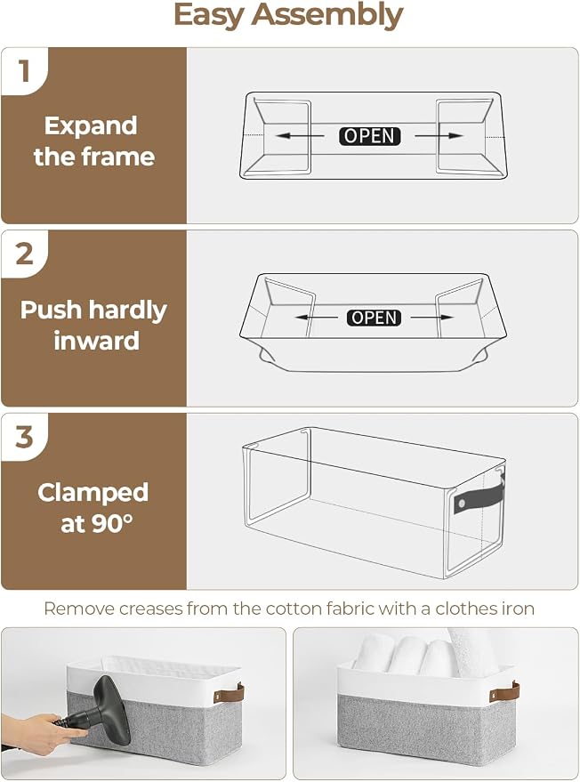 StorageWorks Narrow Storage Bins, Gray and White, 2-Pack | With Metal Frame, Sturdy Structure, PU Handles, Toilet Paper Storage, Small Storage Bins, For Bathroom, Closet, Shelf - Image 5
