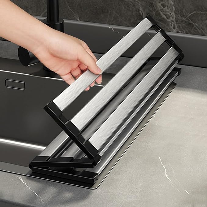 Stainless Steel Roll up Dish Drying Rack, Over Sink Foldable Kitchen Mat, 45cm x 32.5cm Rollable Sink Drainer, Space-Saving Design - Image 3