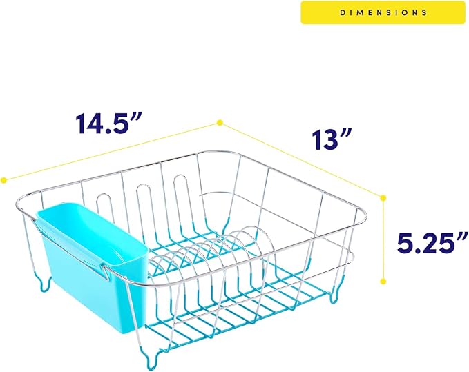 Dish Drying Rack & Cutlery Holder 2 Piece Set - Compact Sink-Fitting Dish Drainer with Rubberized Undercoating, Space-Saving Kitchen Organizer for Plates, Cups, Bowls & Utensils in Sink, Turquoise - Image 4
