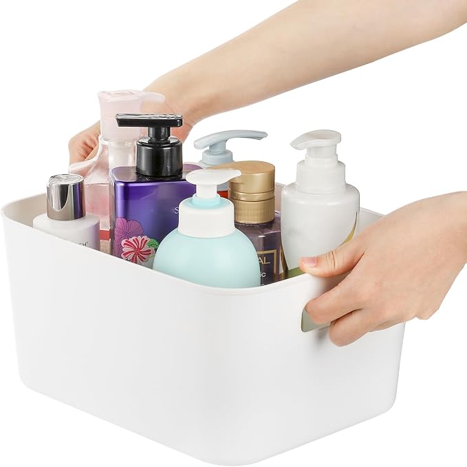 Peohud 5 Pack White Plastic Storage Bins, Pantry Organization and Storage Baskets with Handles, Open Plastic Storage Container for Home, Kitchen, Office, Shelves, Cabinet, Under Sink Organizer - Image 4