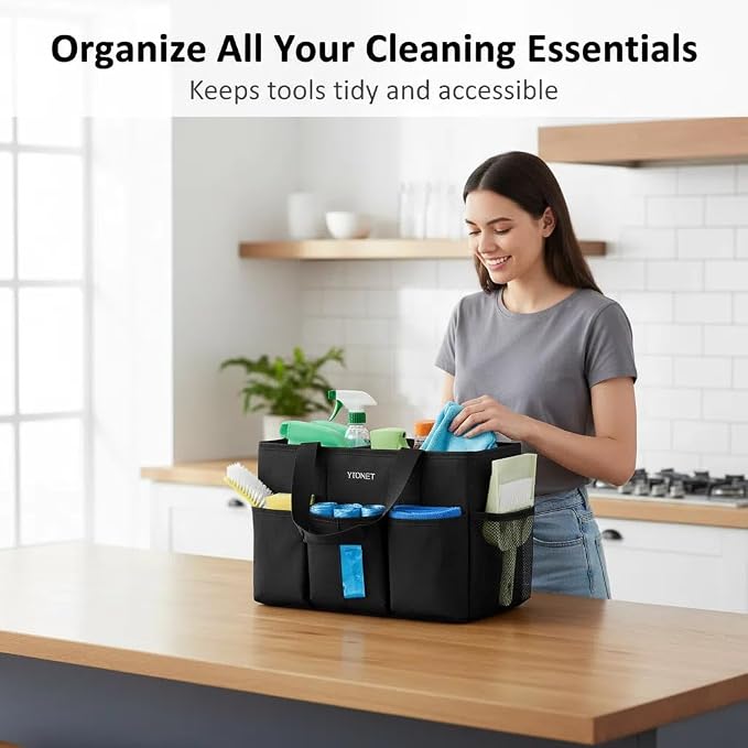 Ytonet Large Cleaning Caddy Bag, Cleaning Supplies Organizer with Handle | Foldable Divider, Water Resistant Cleaning Tote Bag for Kitchen for Cleaners, Car Tool Caddy Organizer Bag - Image 2