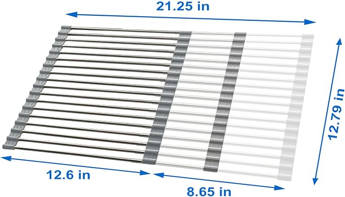 CHIRISEN Expandable Large Roll Up Dish Drying Rack, Foldable Over The Sink Dish Drying Rack, Rolling Dish Drainer Stainless Steel Roll Rack for Kitchen Sink Counter (Gray, 21.25x12.79in) - Image 8