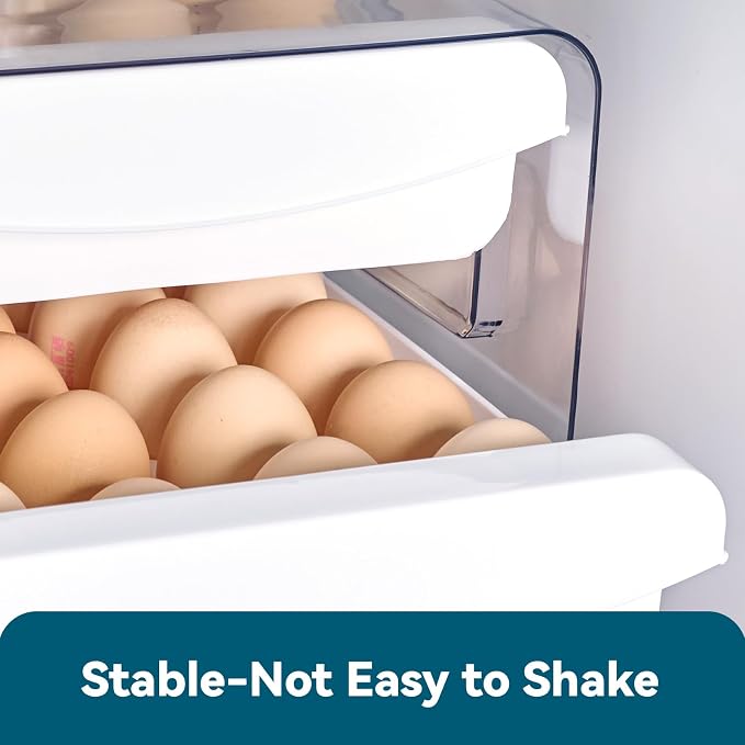 Luckore 2 Tier Egg Holder for Fridge Container for 40 Eggs with Drawer | Clear Stackable Egg Organizer Holder Tray for Fridge, Storage Container with Handles for Refrigerator, Countertop - Image 5