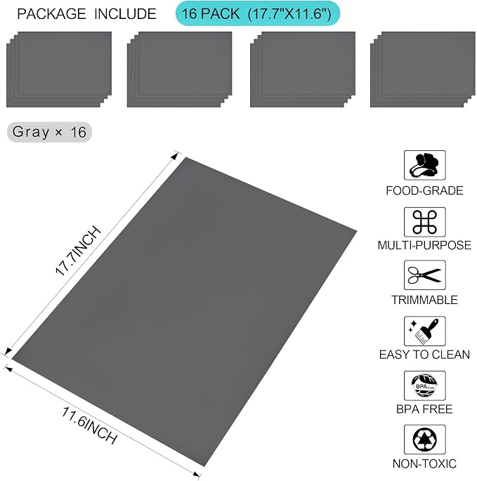16 Pcs Refrigerator Liners Mats Washable, Refrigerator Mats Liner Waterproof Oilproof, Shinywear Fridge Liners for Shelves, Cover Pads for Freezer Glass Shelf Cupboard Cabinet Drawer (16 Gray) - Image 2