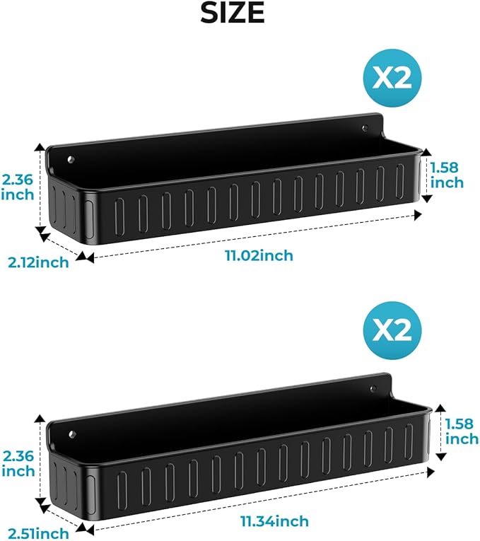 Nieifi Spice Rack Wall Mount, 4 Pack Black, 2" Depth, Screw/Adhesive | Wall-Mounted with Removable Hooks Saves Counter Space, Fits 2" Deep Jars, Ideal for Kitchen Cabinets, Pantry Doors, and RVs - Image 3