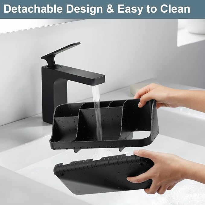 GFWARE Black Toothbrush Holder - 7 Slots Bathroom Organizer Countertop with Drainage Matte Black Electric Toothbrush and Toothpaste Holder for Bathroom Accessories Organization Vanity Sink Storage | Detachable 7 Slots Matte Black Kid Electric Toothbrus... - Image 4