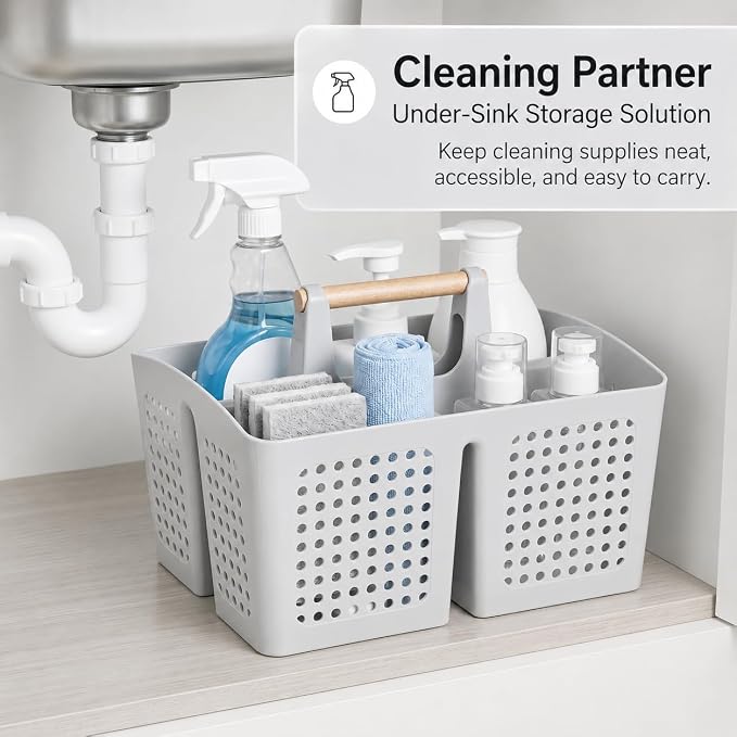 Portable Shower Caddy Basket with 3 Compartments and Handle, Light Gray | Plastic Divided Storage Caddy for Bathrooms, Apartments, Guest Rooms, Offices, Crafts and Under-Sink Organization - Image 8