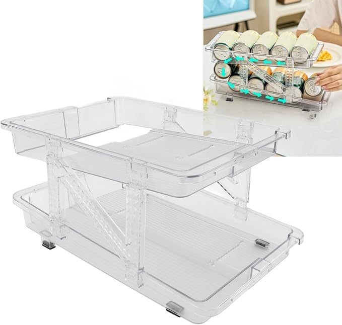 2Pack Soda Can Dispenser for Refrigerator, Expandable 2 Tier Can Organizer Holder for Fridge, Adjustable Automatic Rolling Drink Beverage Storage for Kitchen, Pantry, Freezer - Image 6