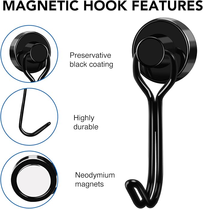 LOVIMAG Swivel Magnetic Hooks, 30LBS, Pack of 20 | Cruise Cabin Ship Essentials 2026, Heavy Duty Magnets for Refrigerator, Classroom, Kitchen, Hanging Mug, Black - Image 5