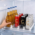 Self-Pushing Beverage Organizer for Fridge – Adjustable Spring Loaded Drink Dispenser & Soda Can Organizer – Clear Glide Rack Fits Cans, Bottles, Slim & Standard Sizes for Kitchen Pantry (4Rows) by Canyave