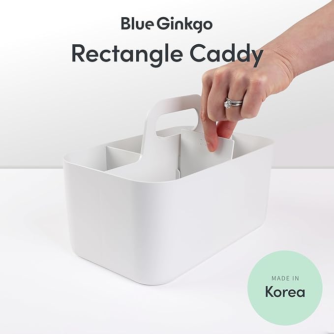 BLUE GINKGO Stackable Organizer Caddy, Rectangle, White, Made in Korea | Portable. Adjustable. Home, Office & School Storage. - Image 2