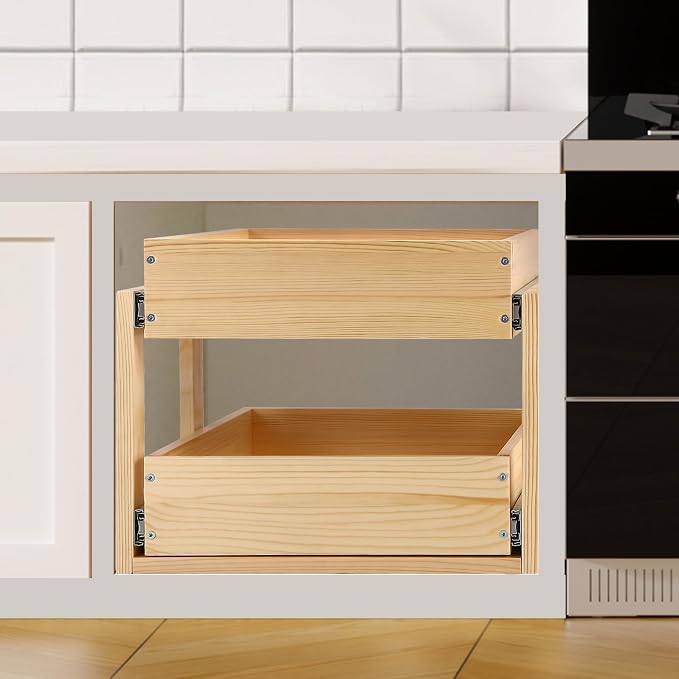 Pull Out Cabinet Organizer 23''W×21''D×16''H Slide Out Drawer | Soft Close Wood Kitchen Pullout Drawers for Cabinets Shelves for Kitchen, 2-Tier, Finished, Heavy-Duty, Bottom Assembly - Image 6