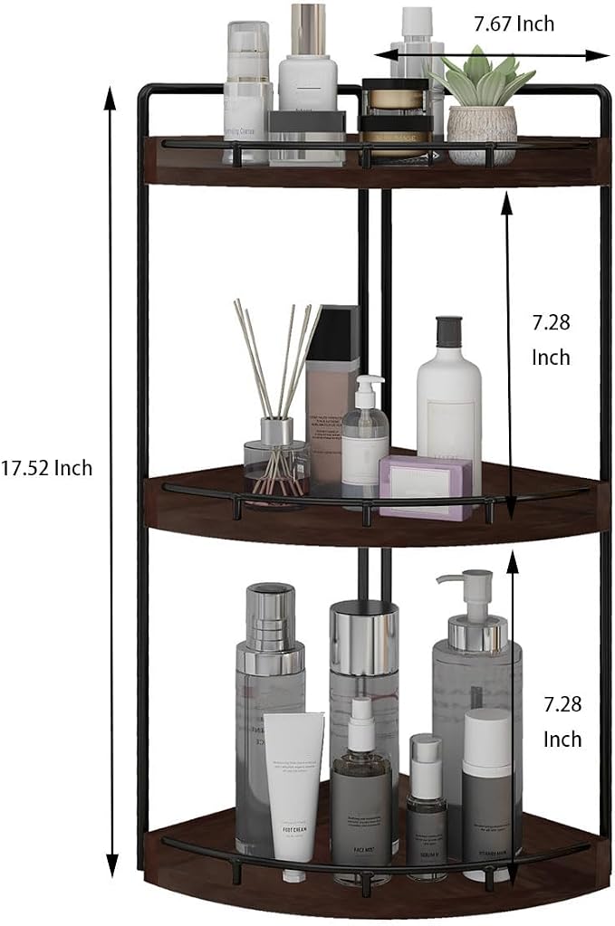Dorhors Corner Bathroom Organizer Countertop,Vanity Counter Storage Shelf | 3 Tier Walnut Stand Rack Holder for Kitchen,Dresser,Restroom,Wood Bathroom Sink Tray for Makeup,Perfume,Skincare,Lotion - Image 3