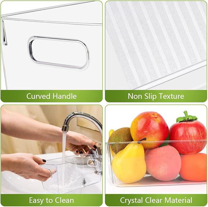 Set Of 10 Refrigerator Pantry Organizer Bins, Clear Plastic Food Storage Bins for Kitchen, Countertops, Cabinets, Fridge, Freezer, Bedrooms, Bathrooms, Fridge Organizer Bins Pantry Storage Containers - Image 3