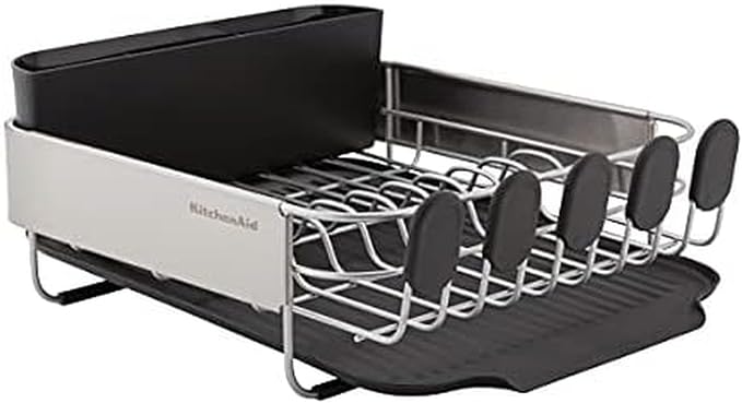 KitchenAid Compact, Space Saving Rust Resistant Dish Rack with Removable Flatware Caddy and Angled Self Draining Drainboard, 16.06-Inch, Black by Unknown