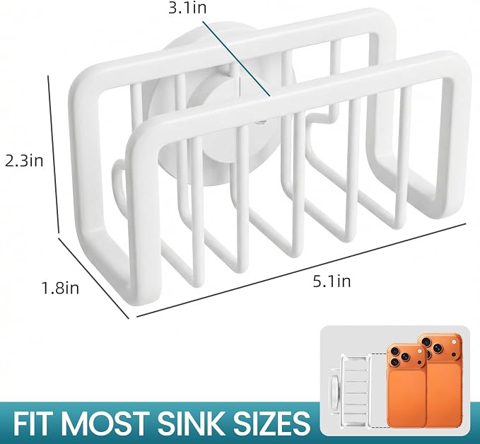 TAILI Rustproof Sponge Holder for Kitchen Sink with Suction Cup-White | Rustproof Aluminum Sink Caddy for Sponges, Brushes, Stoppers & Scrapers,Removable Ventilated Quick-dry Design, Holds Up 11lbs - Image 2