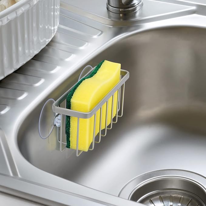 HLOOL Sponge Holder for Kitchen Sink, Kitchen Sink Caddy -Mat Silver | Dish Soap Holder,Kitchen Sink Organizer for Sponge, Brushes, Stoppers and Scrapers Storage Accessories - Image 3