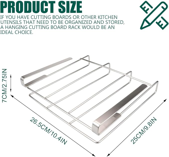 DOERDO Stainless Steel Hanging Chopping Board Rack Kitchen Organizer Metal Stand, Cutting Board Rack, Sliver, 10.4x9.8Inch - Image 2