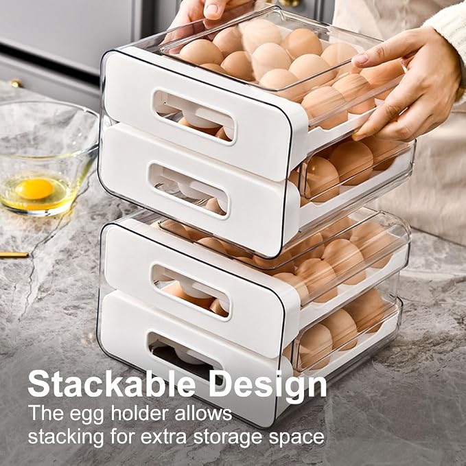Koja 32-Egg Stackable Fridge Organizer - 2-Drawer BPA-Free Storage Container - Image 3