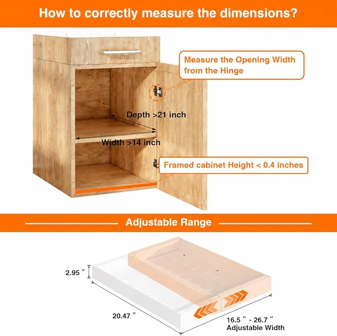 Expandable Pull Out Cabinet Organizer,16.5-26.7" Wx21''D,4 Pack | Upgraded 3 Quiet Slide Rails, Nano-Film Adhesive Fixing, White, Fit Kitchen/Living Room/Bathroom/Vanity - Image 3