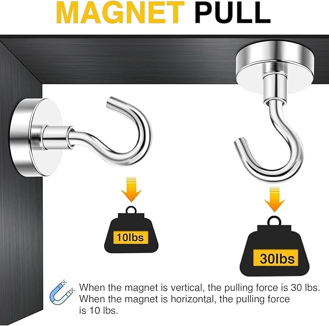 DIYMAG Magnetic Hooks, 30lbs 6pcs Cruise Cabin Essentials Heavy Duty N52 | Strong Neodymium Rare Earth Magnets, for Kitchen, Classroom, Beach, Cruise Cabins, Refrigerator, Hanging Key Clothes Wall Hat - Image 5