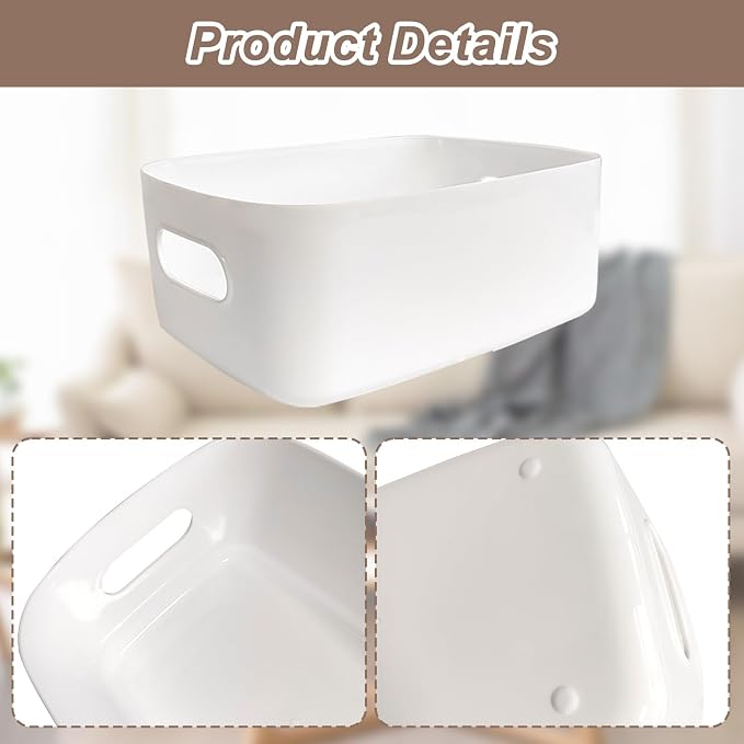 8 Pack Plastic Storage Bins and Baskets, White Storage Containers for Kitchen, Bathroom, Office, Under Sink Organizer, 4 Large and 4 Middle - Image 3