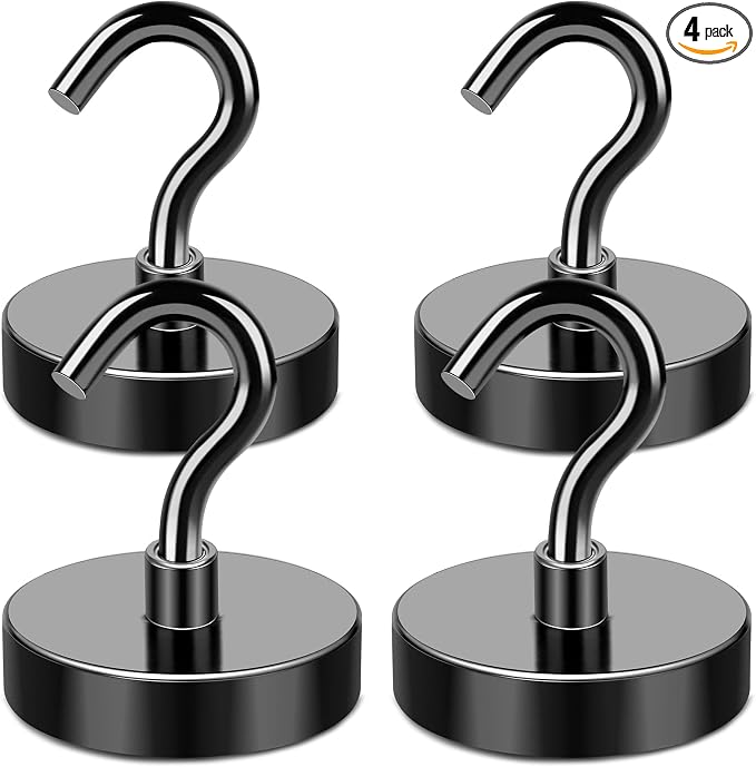 Magnetic Hooks 120Lbs Heavy Duty Magnets with Hook for Cruise Cabin | Strong Magnet Hooks for Hanging Super Metal Magnetic Hanger for Grill Fridge Kitchen Pack of 4 Black by MIKEDE