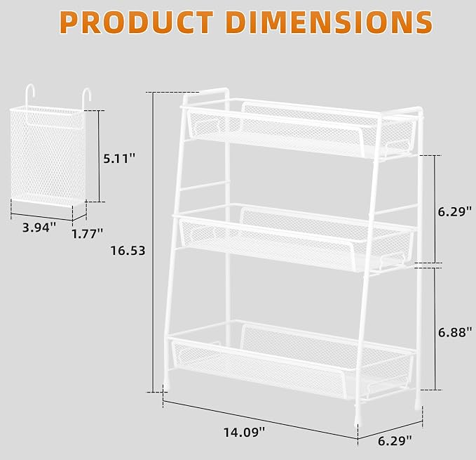 VITVITI 3 Tier Bathroom Organizer Countertop, Counter Storage Shelf, White | Metal Wire Mesh Bathroom Counter Organizer with Basket Hooks, Vanity Tray, Kitchen Spice Rack - Image 6