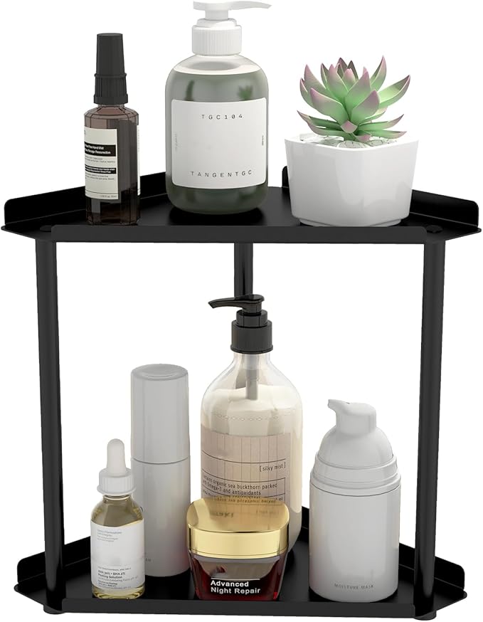 Jesginboo 2 Tier Bathroom Counter Organizer, Vanity Organizer Corner Shelf | Skincare, Makeup Countertop Organizers, Kitchen, Bathroom Counter Storage, Black by Jesginboo