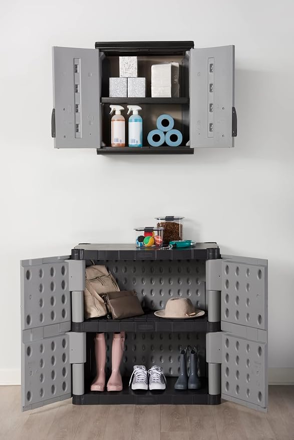 Rubbermaid Wall Mounted Storage Cabinet with Doors 150-Pound Capacity Gray Lockable Three-Shelf Cubbard for Tools/Car Accessories/Cleaning in Home/Garage/Outdoor Areas - Image 15