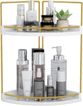 Dorhors Corner Bathroom Counter Organizer,Vanity Countertop Storage Shelf | 2-Tier Gold Rack Holder for Skincare,Perfume,Makeup,Lotion,Wood Sink Tray Stand for Kitchen,Restroom,Dresser by Dorhors