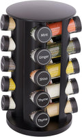 Revolving Spice Rack Set with 20 Spice Jars, Kitchen Spice Tower Organizer for Countertop or Cabinet - Carousel Storage Includes 386 Spice Labels (Black) by NewEnglandStories