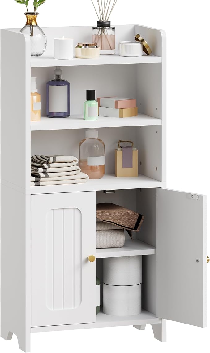 BEWISHOME Bathroom Storage Cabinet,Small Floor Cabinet,Toilet Paper Cabinet | with 2 Doors and Shelves, Bathroom Organizers and Storage for Small Spaces, White 7.9" D x 14.6" W x 31" H YYG08W - Image 9