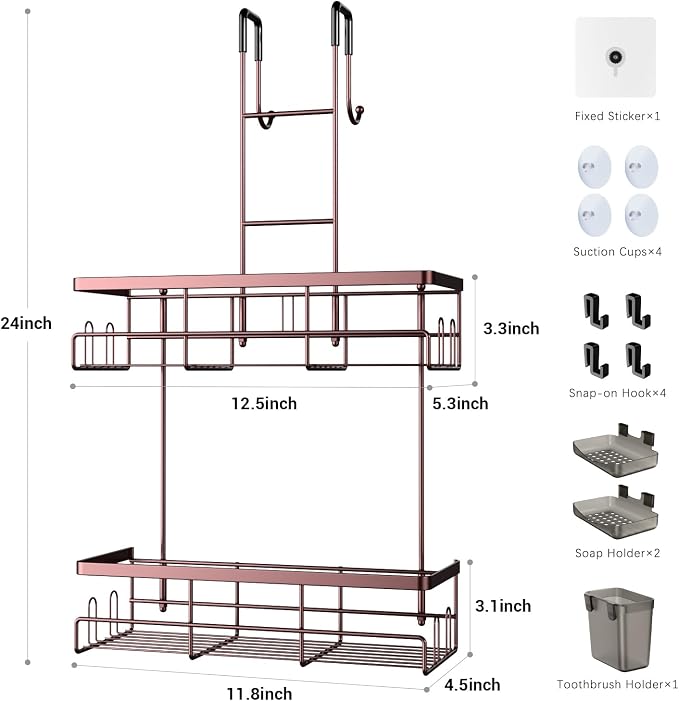 Over the Door Shower Caddy Hanging: No Drill Rustproof Shower Organizer | Includes Hooks & Soap Holders for Shampoo, Conditioner and Bathroom Essentials, Anti-Slip Design for Any Shower Room - Image 7