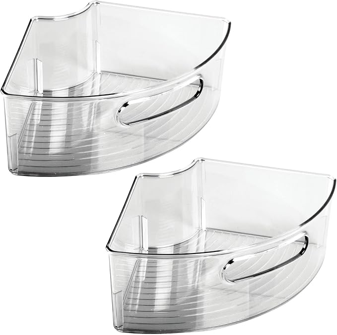mDesign Plastic Lazy Susan Cabinet Storage Bin with Front Handle for Kitchen Countertop, Pantry, Shelf, Fridge Organization - Hold Food, Drinks, Snacks - Ligne Collection - 2 Pack - Smoke Gray Tint - Image 7