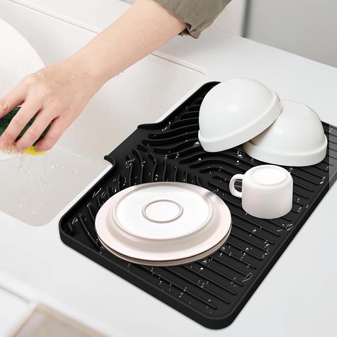 GUUKIN Dish Drying Mat, 17.7" x 11.8 " Drying Matt Kitchen Counter,Non-Slip Drying Pad, Easy Clean Pad for Countertop Protection, Multi-Functional Use (Black) - Image 7