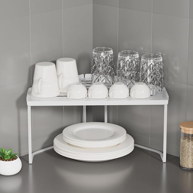 Stackable Metal Kitchen Cabinet Organizer,Kitchen Corner Shelf with Non-Slip Mat,Bathroom Organizer,Storage Shelf for Cabinet/Bathroom/Countertops/Utensils - Image 6