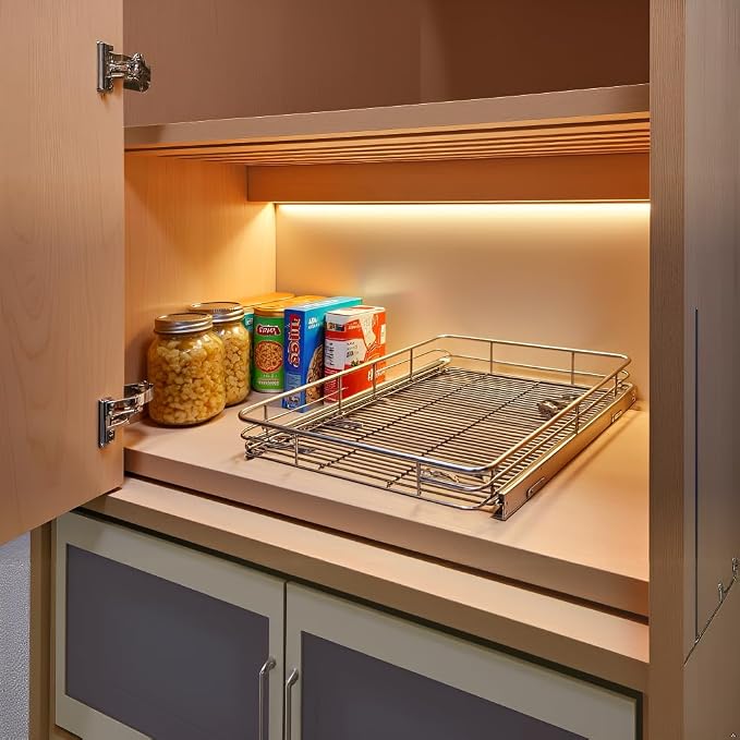 Pull Out Cabinet Organizer 20" W x 21" D, Chrome | Slide Out Shelves for Kitchen Cabinet, 100 lbs Capacity, Smooth Ball-Bearing Glides, Heavy-Gauge Steel Wire, Fits 21" Opening - Image 6