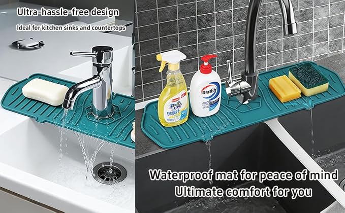 1 PCS Kitchen Sink Faucet Mat - 2026 New Foldable Sink Protectors for Kitchen Sink, Multi-Size Silicone Faucet Guard & Draining Mat, Splash Guard Keeps Countertop Dry, for Farmhouse RV Bathroom - Image 5