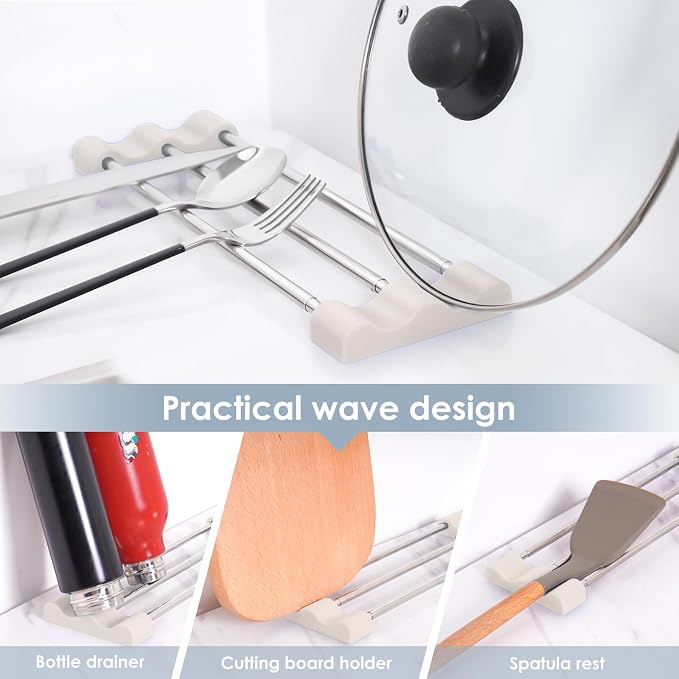 Tomorotec Adjustable Over-The-Sink Kitchen Rack, BPA-Free, White | Holds 16.5 Lbs; For Dishcloths, Sponges, and Brushes - Heat-Resistant Stainless Steel with Slim, Expandable Design - Image 3