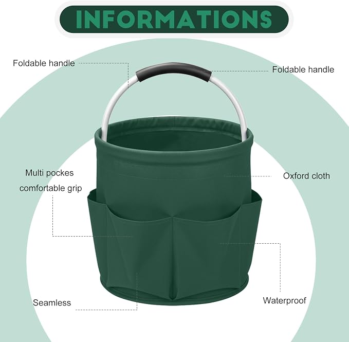 Cleaning Caddy for Cleaning Supplies,17L Cleaning Supply Caddy with Handle Foldable Cleaning Supplies Organizer Bucket Cleaning Products Organizers for Home, Garden (Grass Green) - Image 4