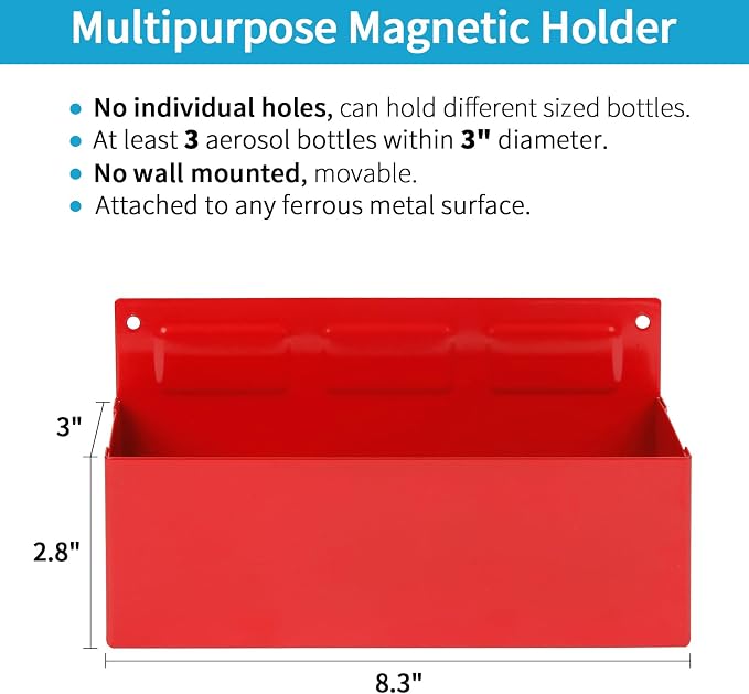 Magnetic Aerosol Spray Can Holder, Magnet Toolbox Bottle Holder, Tool Box Storage Rack for Garage and Home, Craft Workspace, Mechanic Paint Bottle Can Organizer, Red, 3"x8.3" - Image 2