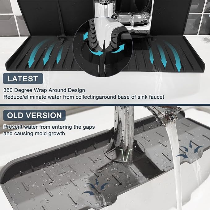 Silicone Sink Splash Guard Behind Faucet, Faucet Mat Backsplash Guard Black | Upgraded design, faucet mat for kitchen sink, drip catcher tray mat; dish soap sponge holder, kitchen counter bathroom sink - Image 5