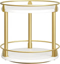 Lazy Susan Organizer, Rotating Spice Rack, 2 Tier Spice Turntable Organizer, Industrial Turntable Spice Holder, for Kitchen Countertop and Cabinet, Compact and Versatile, White and Gold SR22DW by Yatiney