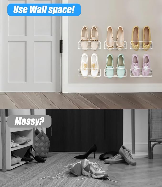4Pack Wall Mounted Shoe Rack with Sticky Hanging Strips (White) | Very Easy to Install no Need to Drill Hanging Shoe Organizer, for RV, Door,Entryway, Bathroom, Living Room, Mud Room, Laundry - Image 2