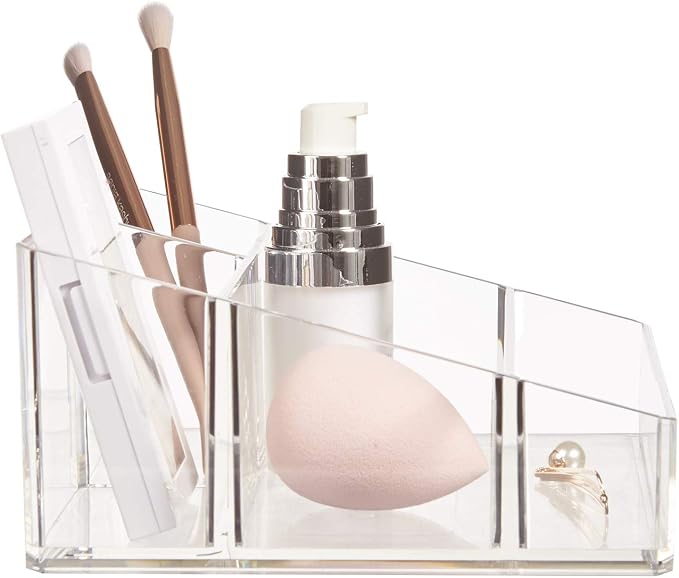 STORi Clear Plastic Small Countertop Vanity Makeup Organizer, Compact Rectangular 4-Compartment Holder for Brushes, Eyeshadow Palettes, & Beauty Supplies, Made in USA (Pack of 2) - Image 7